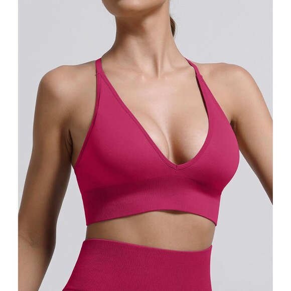 Women's Sports Bra Set Adjustable Spaghetti Straps Padded Yoga Crop Top - Picture 3 of 5